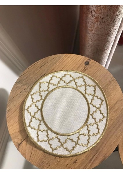 Nivemeshome Fas Nakışlı Gold Oval (6 Adet) Keten Kokteyl Peçetesi Kahve Yanı Sunumluk