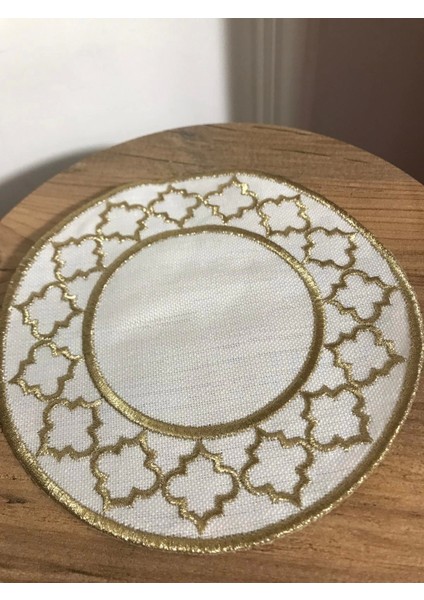 Nivemeshome Fas Nakışlı Gold Oval (6 Adet) Keten Kokteyl Peçetesi Kahve Yanı Sunumluk