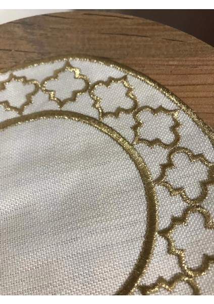 Nivemeshome Fas Nakışlı Gold Oval (6 Adet) Keten Kokteyl Peçetesi Kahve Yanı Sunumluk