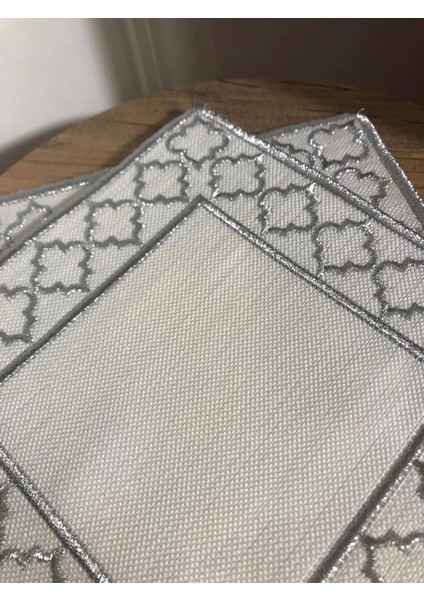 Nivemeshome Fas Nakışlı Gümüş Kare (6 Adet) Keten Kokteyl Peçetesi Kahve Yanı Sunumluk