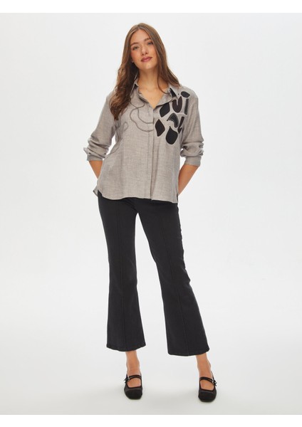 Aplike ve Punch Nakış Detaylı Gömlek 69312