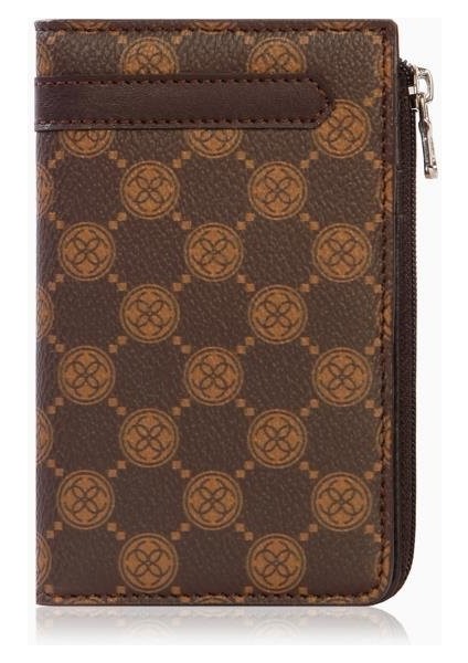 Unisex Monogram Deri Fermuarlı Kartlık – 2512Ms - Kahverengi
