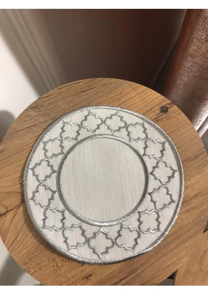 Nivemeshome Fas Nakışlı Gümüş Oval (6 Adet) Keten Kokteyl Peçetesi Kahve Yanı Sunumluk