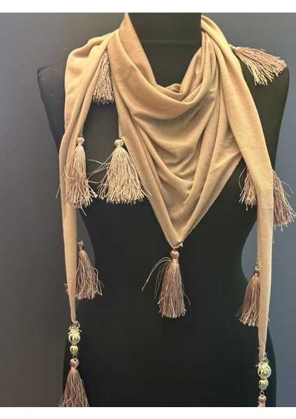 Püsküllü Penye Pamuklu Kadın Fular Şal 140X60 cm