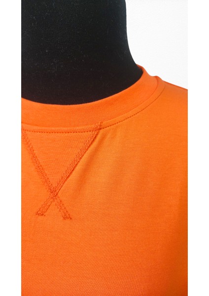 Turuncu Unisex Normal Kalıp Bisiklet Yaka Manşetli Sweatshirt modelleri