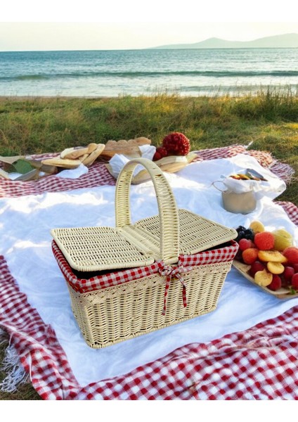 Piknik Sepeti Hasır Picnic Seti Dikdörtgen Sepet