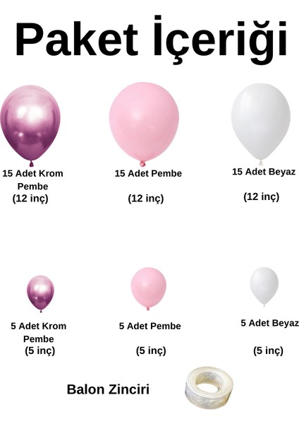 Balon Seti Krom Pembe-Pembe-Beyaz 60 Lı Balon Zinciri Seti fiyatları