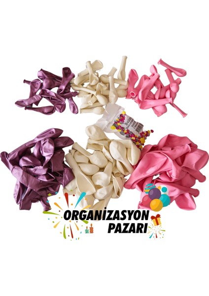 Balon Seti Krom Pembe-Pembe-Beyaz 60 Lı Balon Zinciri Seti modelleri