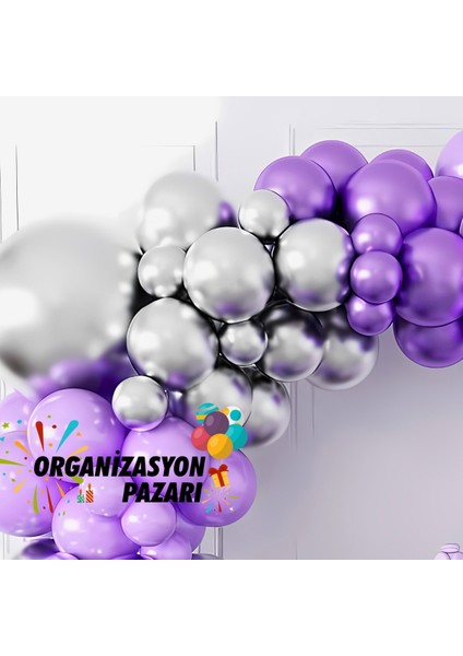 Balon Seti Krom Mor-Lila-Krom Gümüş 60 Lı Balon Zinciri Seti fırsatları