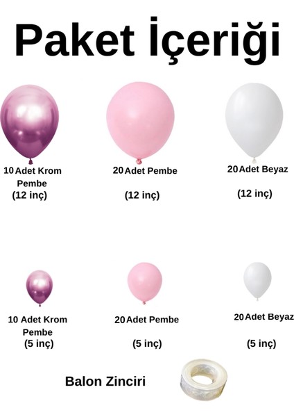 Balon Seti Krom pembe-Pembe-Beyaz 100 Lü Balon Zinciri Seti fiyatları