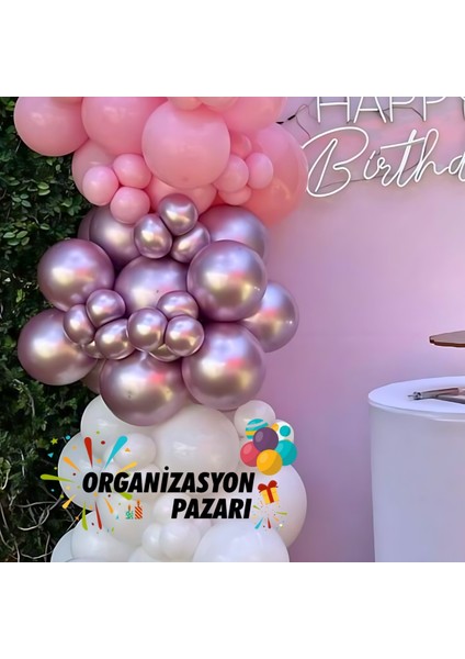 Balon Seti Krom pembe-Pembe-Beyaz 100 Lü Balon Zinciri Seti modelleri