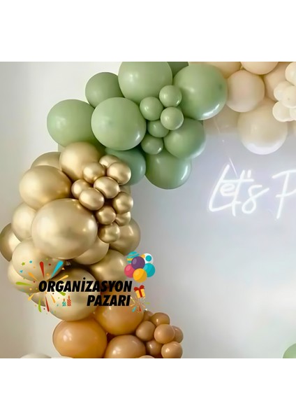 Balon Seti Küf Yeşili-Krom Gold-Karamel-Deniz kumu 100 Lü Balon Zinciri Seti fırsatları
