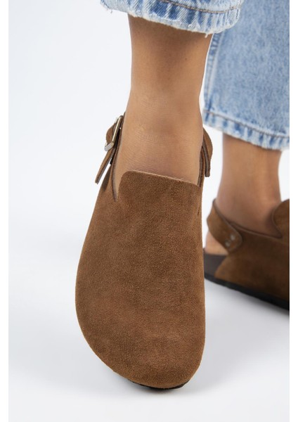 Holly 2 Kadın Deri Hakiki Deri Kemerli Tokalı Sabo Taba Sandalet modelleri