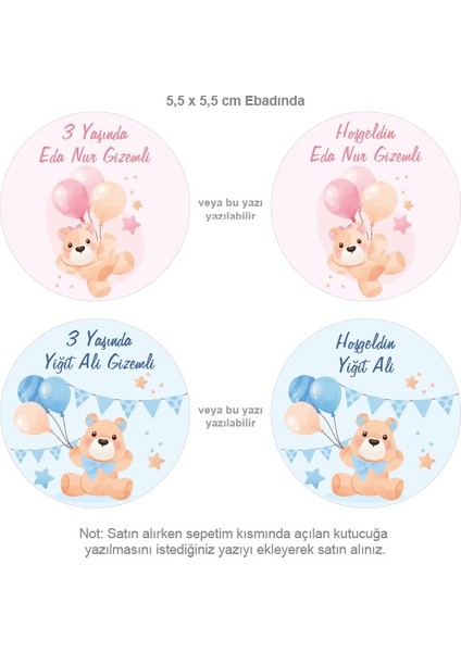 Isme Özel Hoşgeldin Bebek Etiketi Sticker 70 Adet