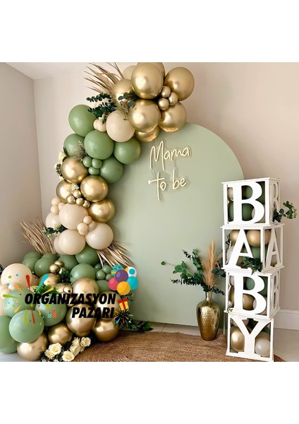 Balon Seti Okaliptus-Krom Gold-Deniz Kumu 100 Lü Balon Zinciri Seti