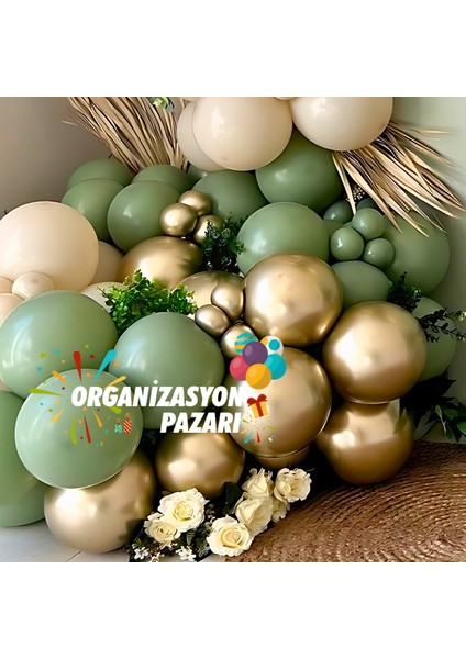 Balon Seti Okaliptus-Krom Gold-Deniz Kumu 100 Lü Balon Zinciri Seti indirimleri