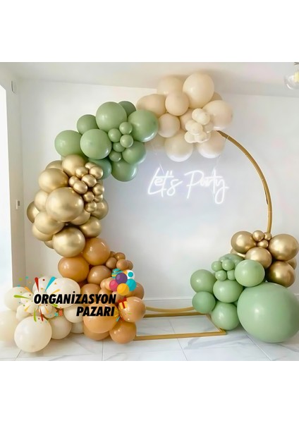 Balon Seti Küf Yeşili-Krom Gold-Karamel-Deniz kumu 60 Lı Balon Zinciri Seti