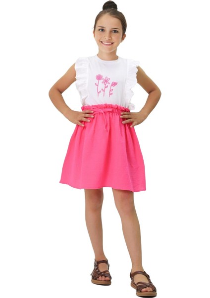 Papatya Nakışlı Müslin Etekli Takım - Fuşya fiyatları