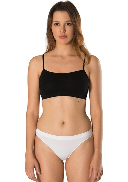 Ince Ip Askılı Crop Top Büstiyer Crop Siyah
