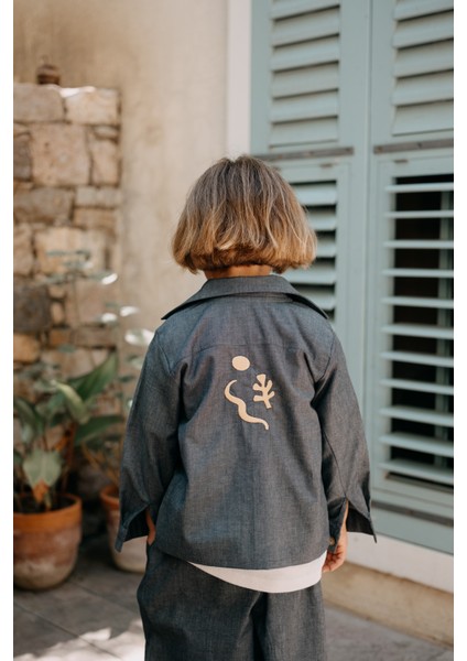 Dylan Soyut Desen Nakışlı Kot Ceket