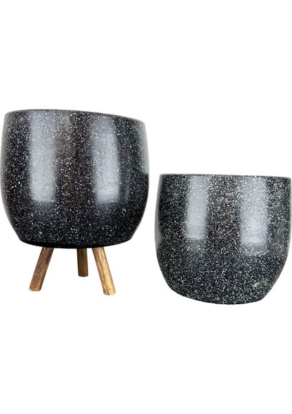 Ev Dekorasyon Aksesuar Siyah Granit Toprak Saksı Saksılık Salon Çiçeklik İkili Set Ayaksız - 3 Ayaklı- 19 CM fırsatları