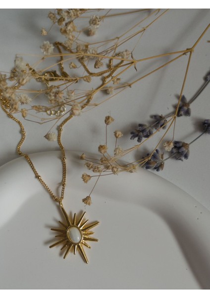 Handmade Pirinç Üzeri Altın Kaplama Kuzey Yıldızı Taşlı Kadın Kolye-Beyaz Aurora- White fiyatları