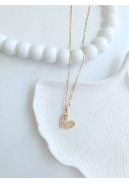Çelik Gold Kalp Kadın Kolye - Golden Heart