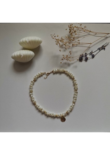 Handmade Pirinç Üzeri Altın Kaplama Dorika Deniz Kabuklu Kadın Kolye - Pearlshell