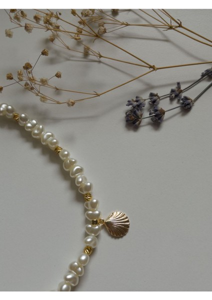 Handmade Pirinç Üzeri Altın Kaplama Dorika Deniz Kabuklu Kadın Kolye - Pearlshell
