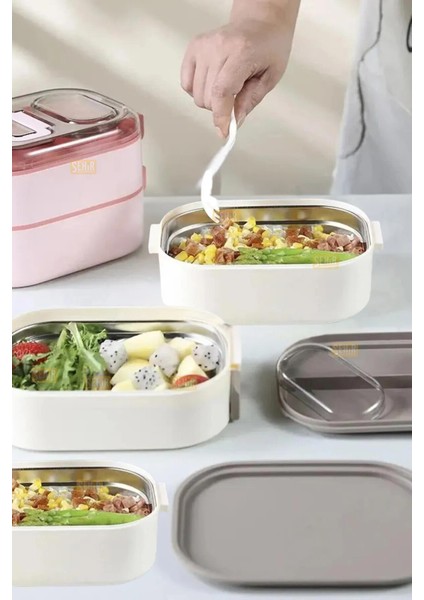 Bento 1450 ml Lunchbox Yeni Koleksiyon Üç Katlı 5 Bölmeli Çelik Sefer Tası Yemek Kutusu