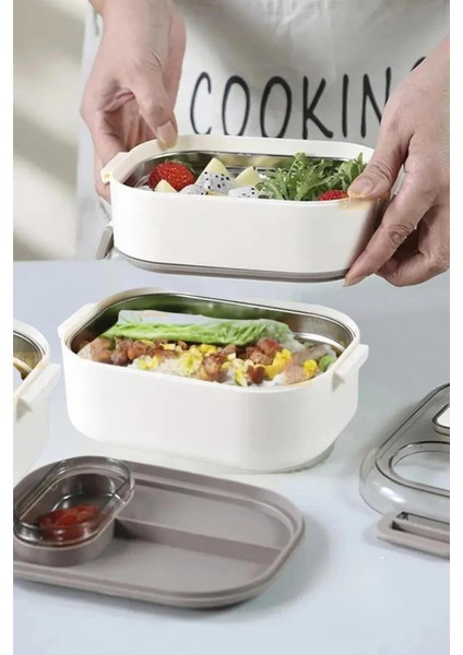 Bento 1450 ml Lunchbox Yeni Koleksiyon Üç Katlı 5 Bölmeli Çelik Sefer Tası Yemek Kutusu