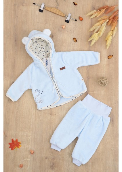 Erkek Bebek Peluş 2 Li Kapişonlu Takım Seti STL6782