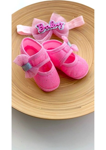 Vavbaby Barbie Pink - Pembe Kız Bebek Bandana ve Ayakkabı 0-6 Ay Şirin Sevimli Rahat Yumuşak Taban