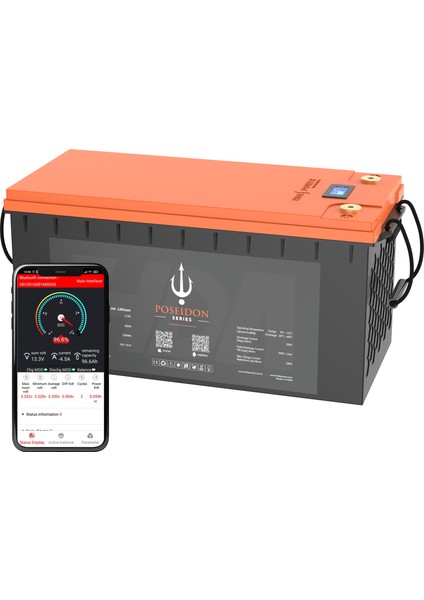 Hda Power Poseidon 12.8V 200AH Bluetooth Lityum Lifepo4 Akü