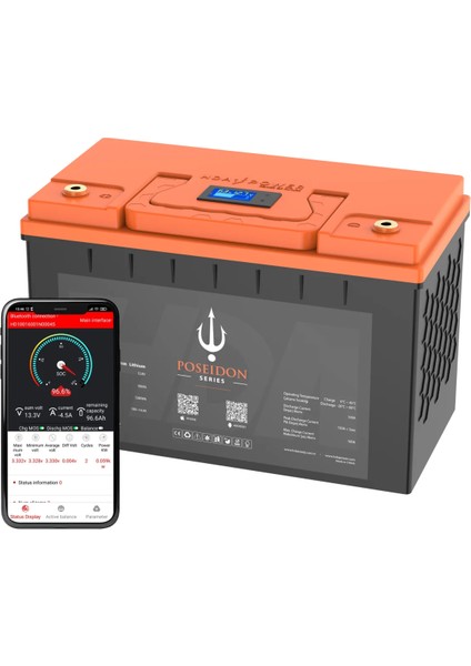 Hda Power Poseidon 12.8V 100AH Bluetooth Lityum Lifepo4 Akü