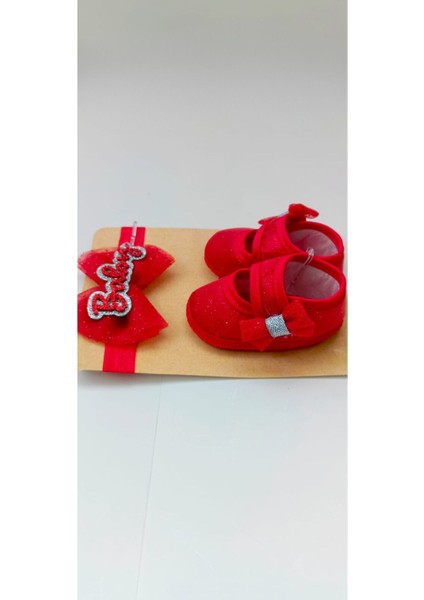 Vavbaby Ruby Barbie Kırmızı Renk Bebek Bandana ve Ayakkabı 0-6 Ay Şirin Sevimli Rahat Yumuşak Taban