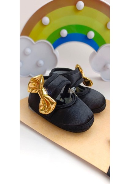 Vavbaby Gold Chic Kız Bebek Bandana ve Ayakkabı 0-6 Ay Şirin Sevimli Rahat Yumuşak Taban