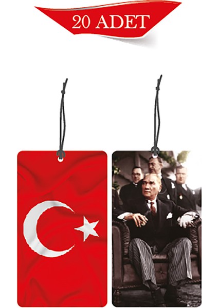 Bymeyla Türk Bayrağı ve Atatürk Tasarımlı 20'li Oto Kokusu ve Oto Aksesuarı