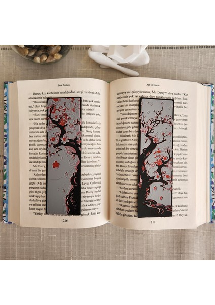 2 Li Sakura Ağacı Kiraz Çiçeği Kabartmalı Kitap Ayracı Seti 3D 3 Boyutlu Altındal Home
