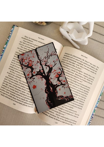 2 Li Sakura Ağacı Kiraz Çiçeği Kabartmalı Kitap Ayracı Seti 3D 3 Boyutlu Altındal Home