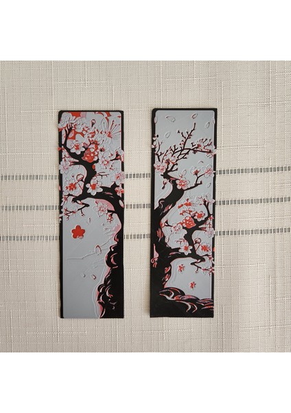 2 Li Sakura Ağacı Kiraz Çiçeği Kabartmalı Kitap Ayracı Seti 3D 3 Boyutlu Altındal Home