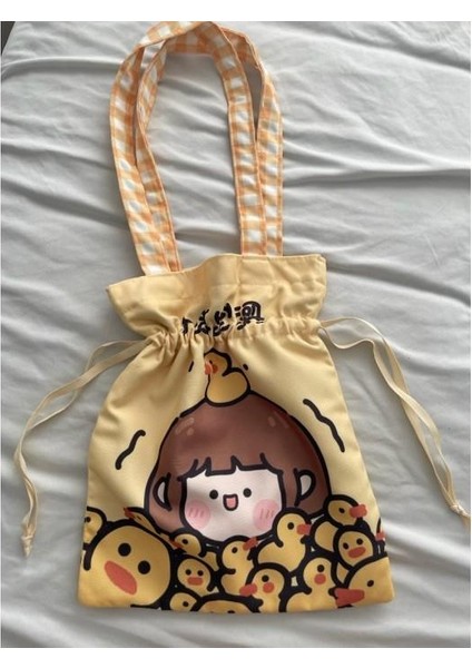 Duck Girl Sarı Büzgülü Bez Çanta
