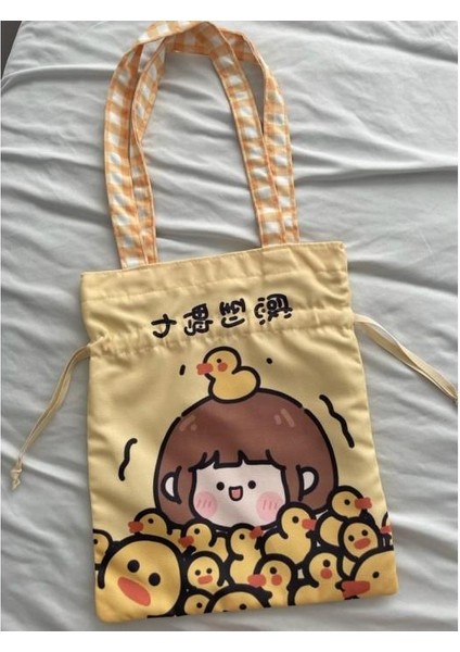 Duck Girl Sarı Büzgülü Bez Çanta