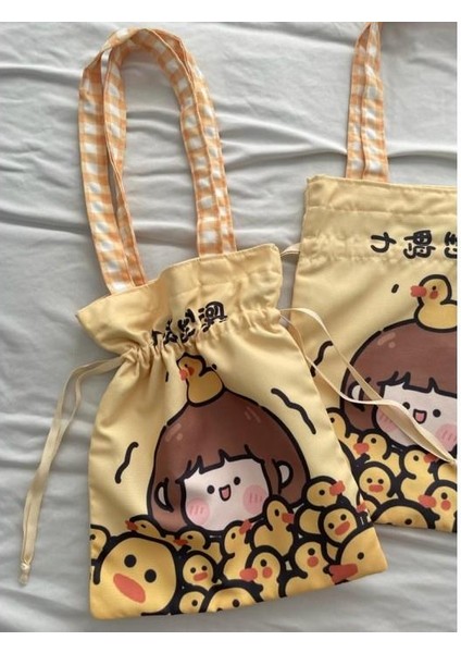 Duck Girl Sarı Büzgülü Bez Çanta