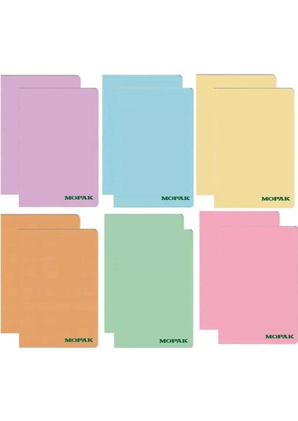A4 Plastik Kapak ( Dikişli ) Defter 40 Yaprak Pastel Kareli - 12 Adet