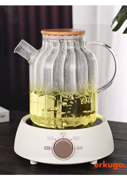 Vakumlu Bambu Kapaklı Isıya Dayanıklı Borosilikat Cam Demlik, Süzgeçli Demlik (1800 Ml) Ekg-Lemonade