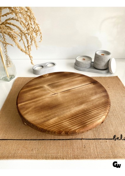 Yuvarlak Doğal Ahşap Sunum Tabağı Ayaklı Düz Ahşap Sunumluk(Beyaz ÇAM)(ÇAP:28CM Yük:6,5cm)