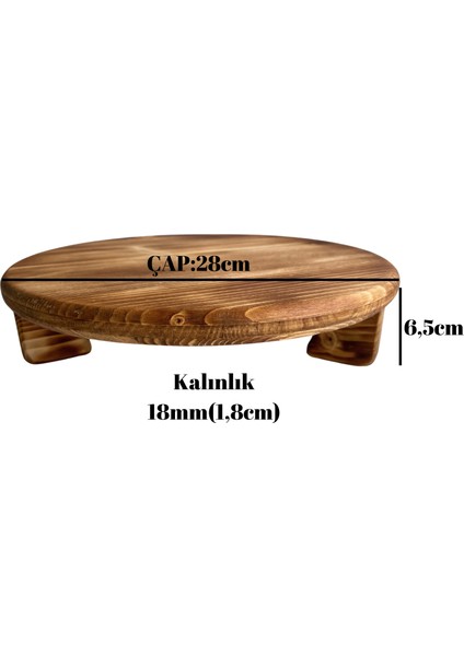 Yuvarlak Doğal Ahşap Sunum Tabağı Ayaklı Düz Ahşap Sunumluk(Beyaz ÇAM)(ÇAP:28CM Yük:6,5cm)
