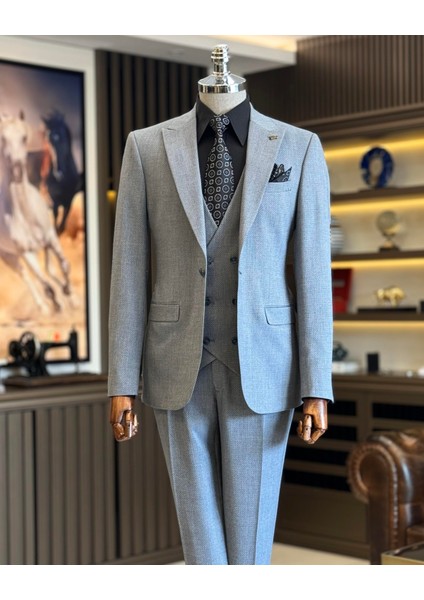 İtalyan Stil Ceket Yelek Pantolon Takım Elbise Mavi T12865 indirimleri