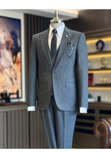İtalyan Stil Ceket Yelek Pantolon Takım Elbise Siyah T12877